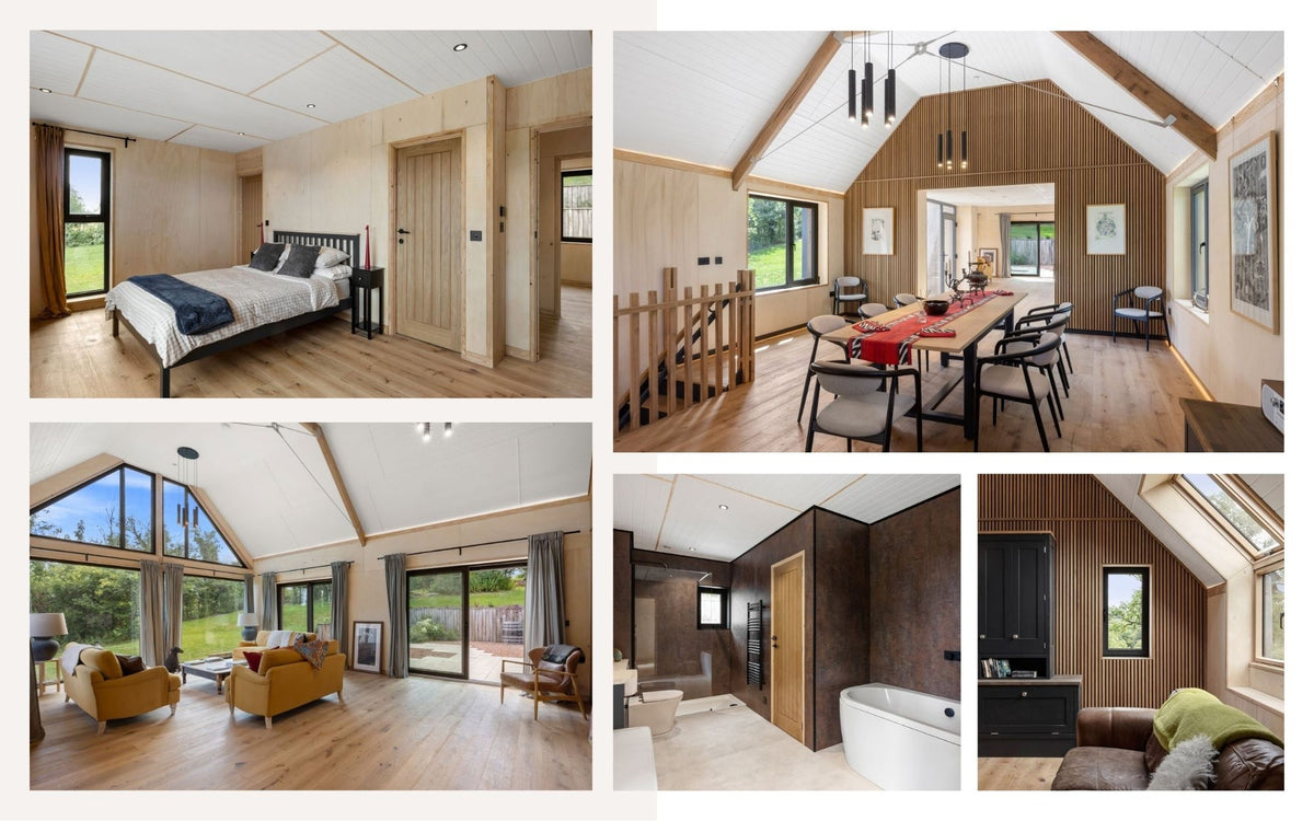 Modern radiator-free interior using invisible iHelios ceiling infrared heating.