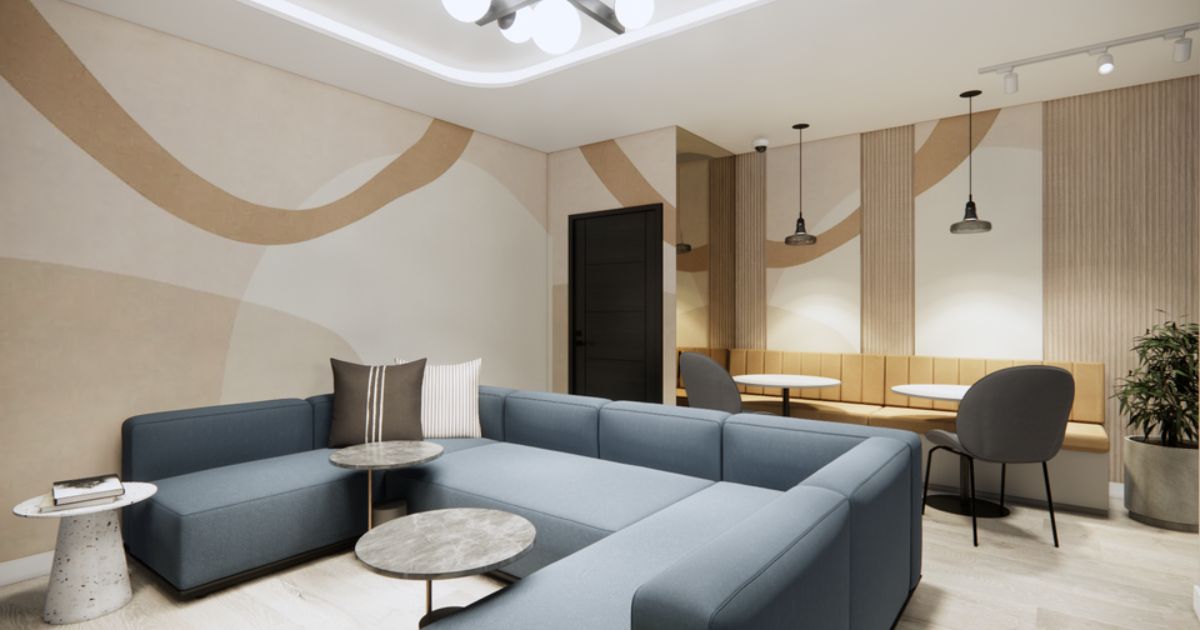 Sala de estar del complejo de coliving de Sunderland, con control inteligente de la calefacción por infrarrojos en cada habitación.